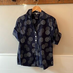 Foxcroft navy and white cuffed short sleeve shirt